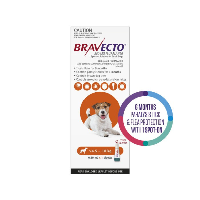 BRAVECTO Flea & Tick Spot-On Treatment 4.5-10kg Dog