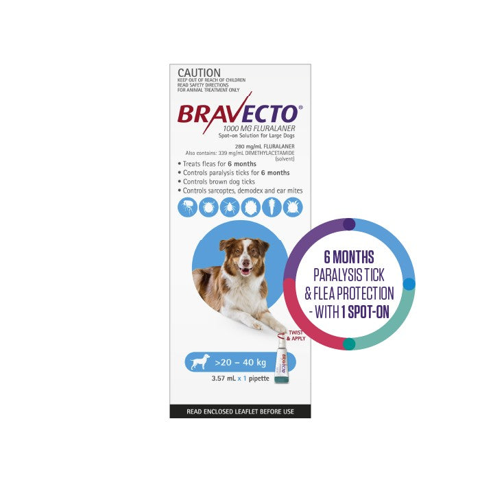 BRAVECTO Flea & Tick Spot-On Treatment 20-40kg Dog
