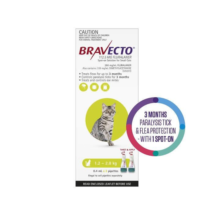 BRAVECTO Flea & Tick Spot-On Treatment 1.2-2.8kg Cat