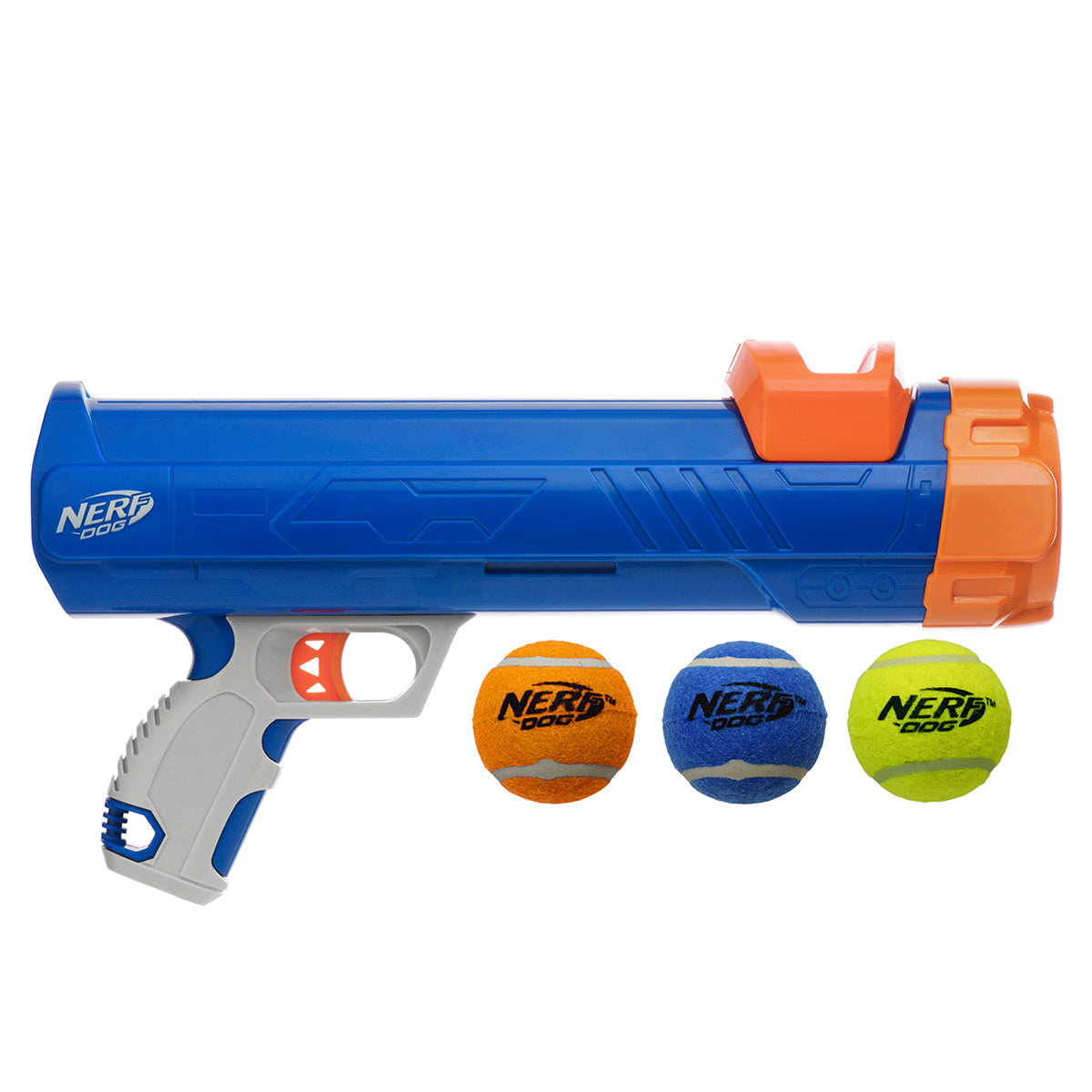 Nerf 16" Blaster with 2.5inch Non-Squeak Tennis Ball 3 Pack Dog Toy
