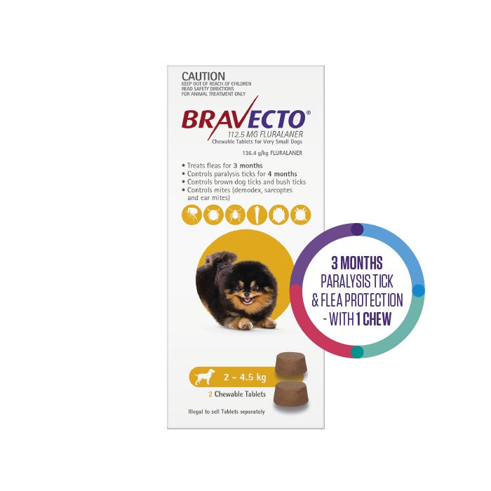 BRAVECTO Flea & Tick Chew Treatment 2-4.5kg for Dogs