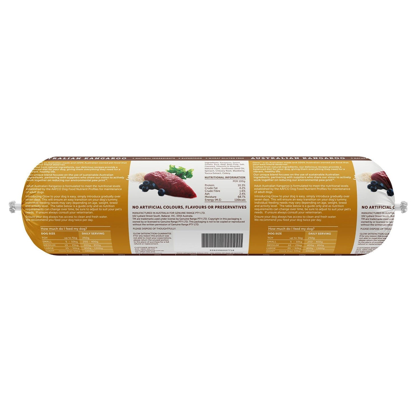 Glow Adult Australian Kangaroo Cooked Dog Roll 2kg