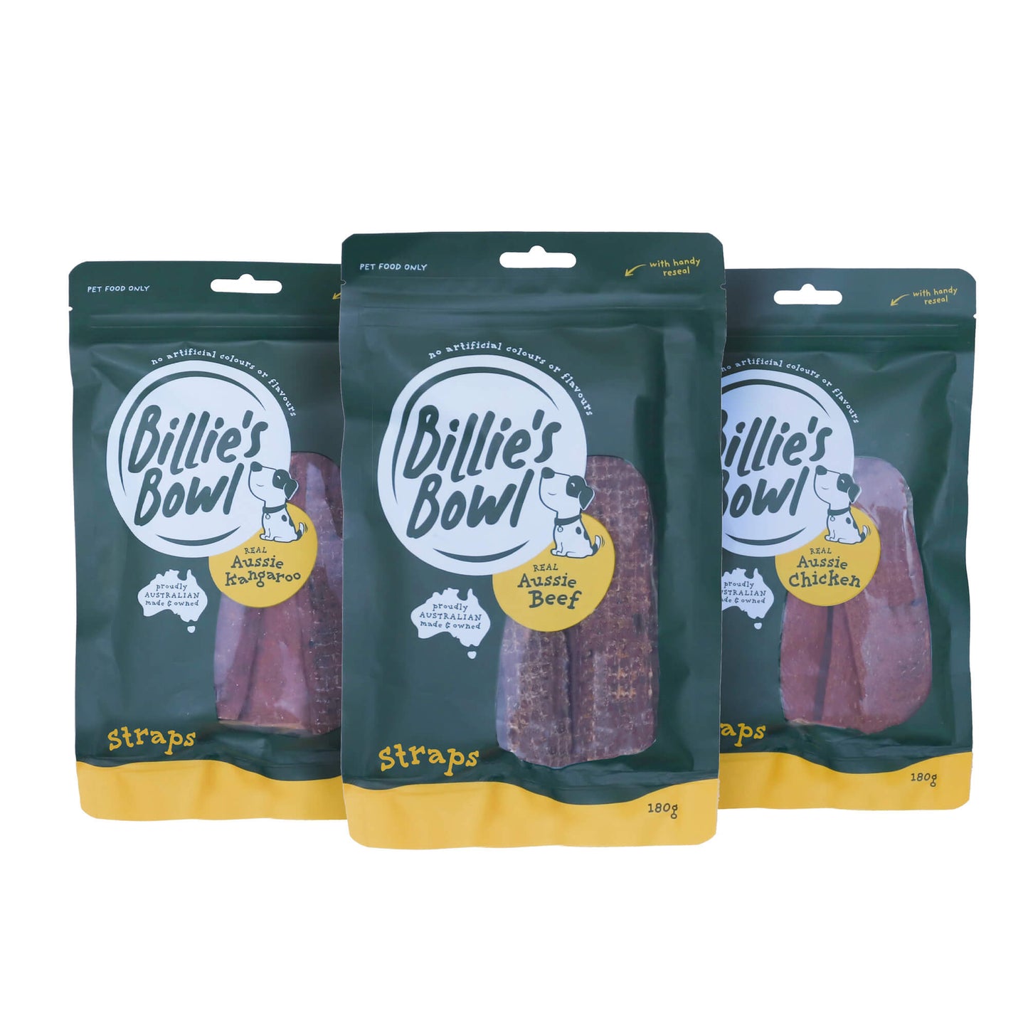 Billie's Bowl REAL Aussie Beef Strap Dog Treats 180g