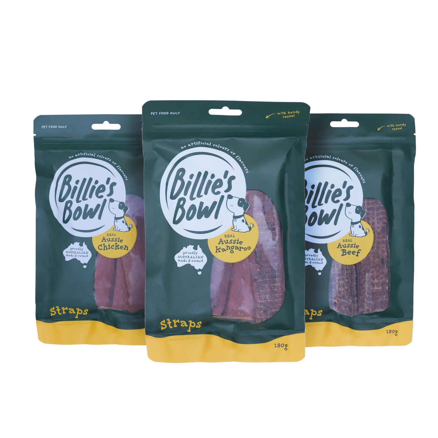 Billie's Bowl REAL Aussie Kangaroo Straps Dog Treats 180g