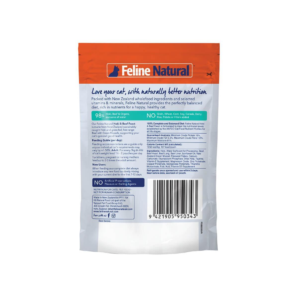 Feline Natural Grain-Free Hoki & Beef Feast Pouch Wet Cat Food