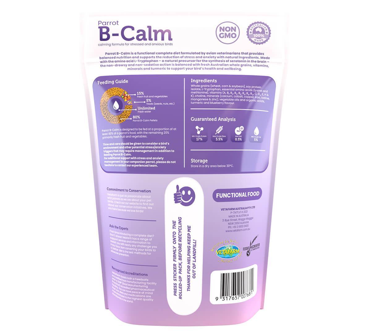 Vetafarm Parrot B-Calm Bird Pellets