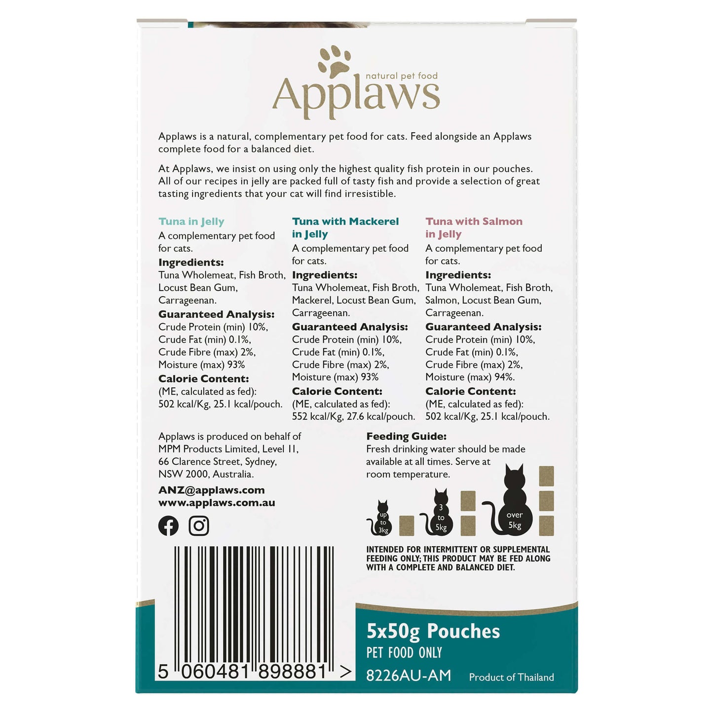Applaws Natural Tuna in Jelly Wet Cat Food Pouches