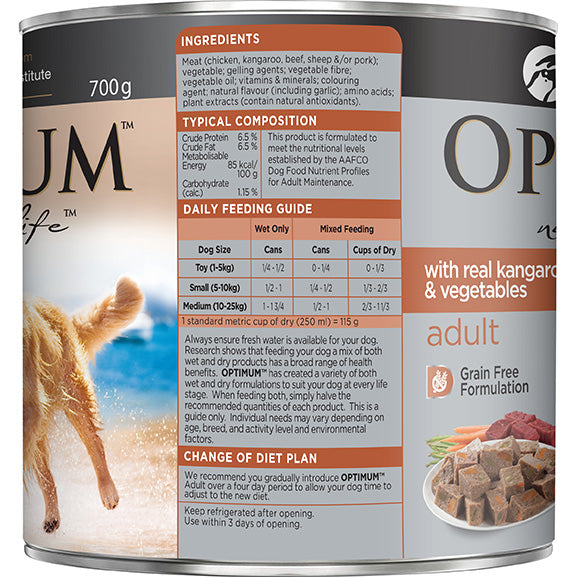 Optimum Real Kangaroo & Vegetables Adult Wet Dog Food Can 700g