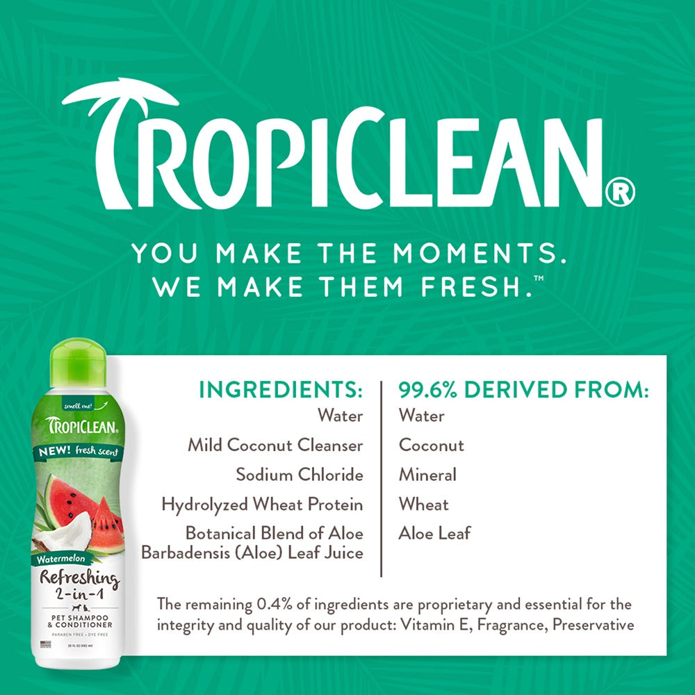 TropiClean Watermelon Refreshing 2-in-1 Shampoo and Conditioner, 592ml