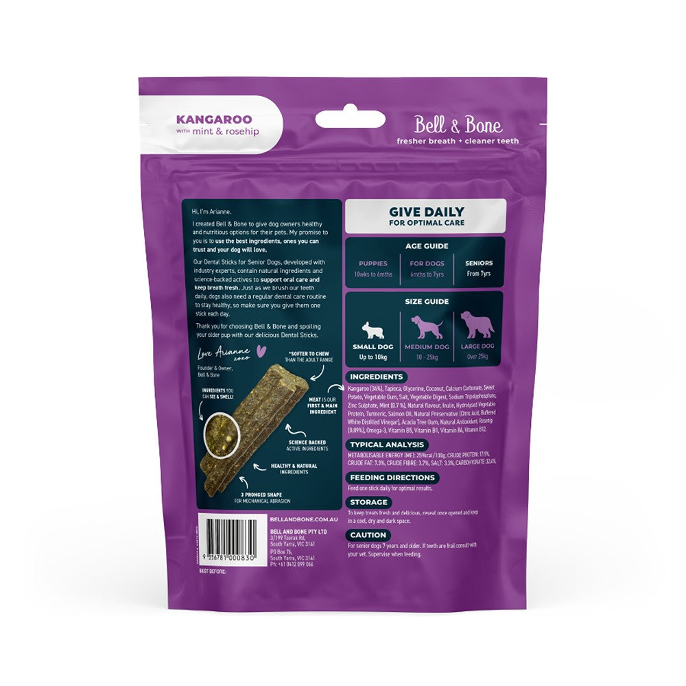 Bell & Bone Kangaroo Senior Dental Sticks Dog Treats