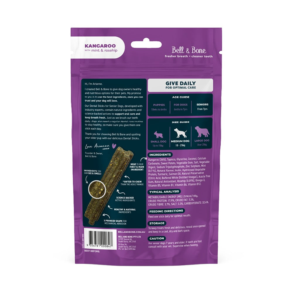 Bell & Bone Kangaroo Senior Dental Sticks Dog Treats