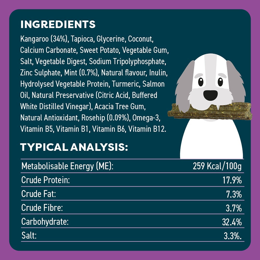 Bell & Bone Kangaroo Senior Dental Sticks Dog Treats