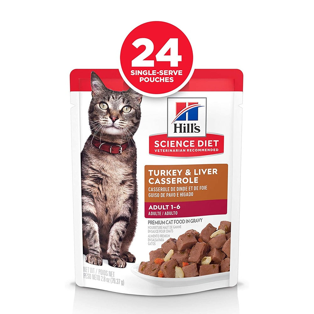 Hill's Science Diet Adult Turkey & Liver Casserole Wet Cat Food, 24x80g pouches
