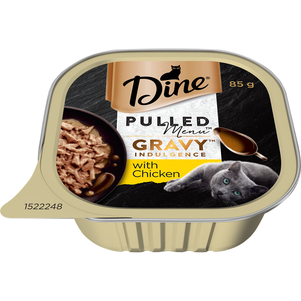 Dine Wet Cat Tray Pulled Menu Gravy Indulgence Chicken Wet Cat Food 7x85g