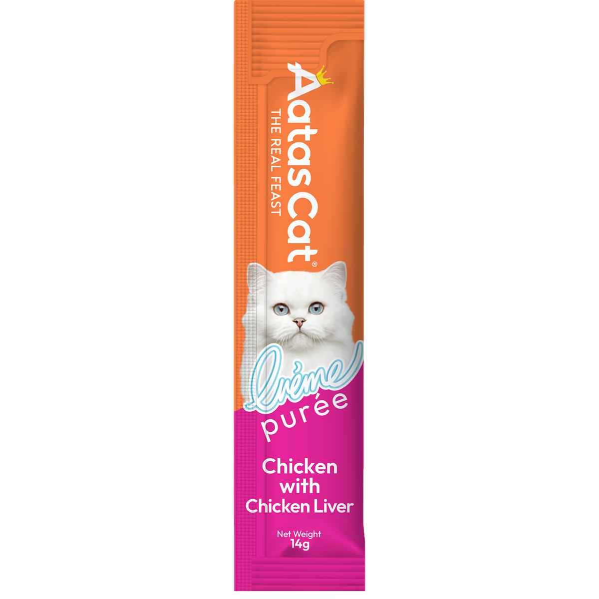 Aatas Creme Puree Chicken with Chicken Liver Cat Treats 4pk