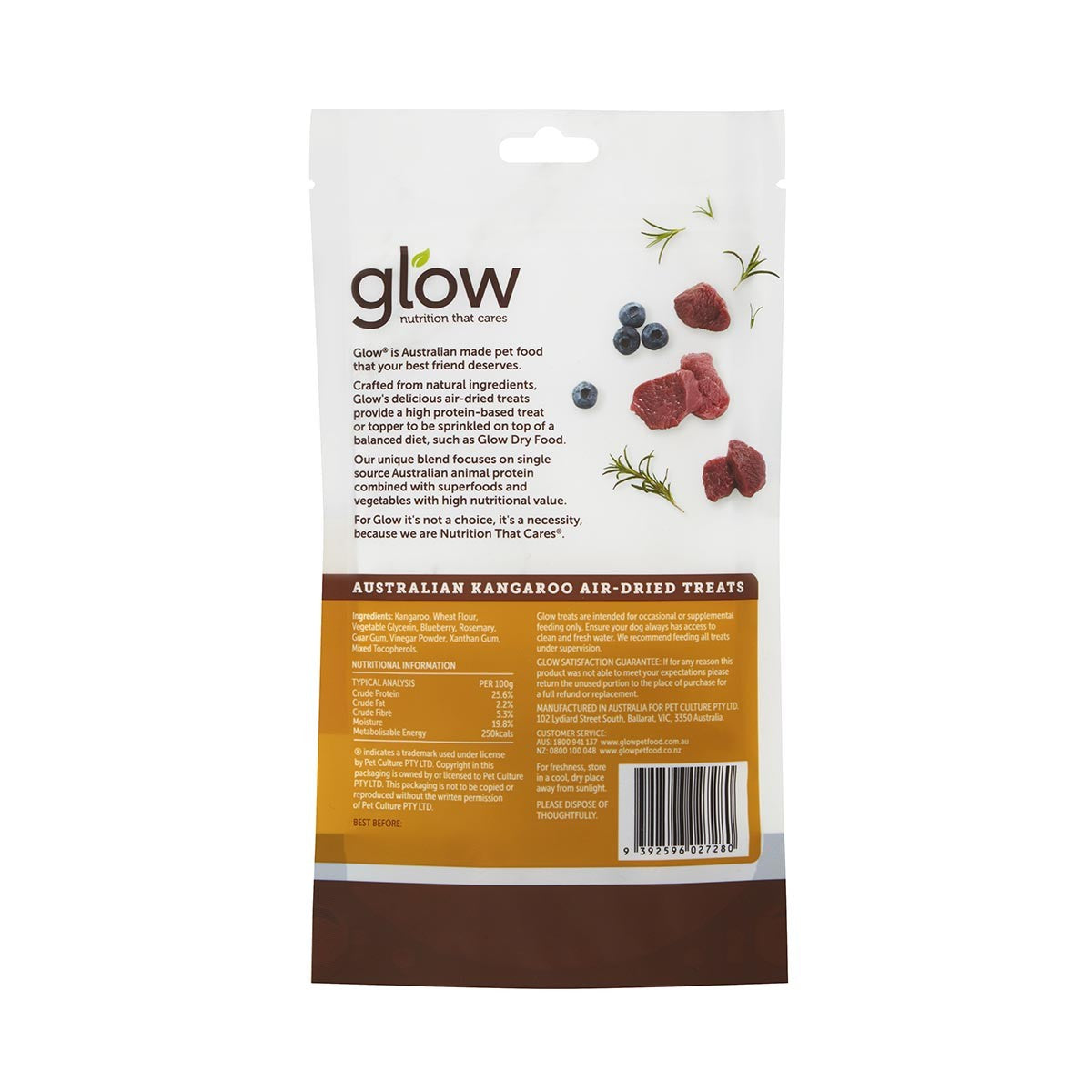 Glow Australian Kangaroo Air Dried Dog Treats 120g