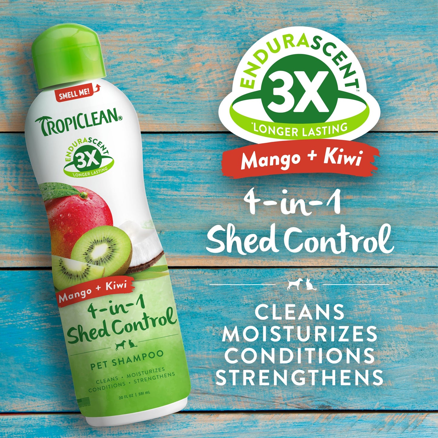 TropiClean EnduraScent Shed Control Pet Shampoo Mango Kiwi