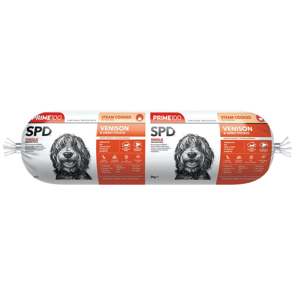 Prime100 SPD Slow Cooked Venison & Sweet Potato Fresh Roll Dog Food