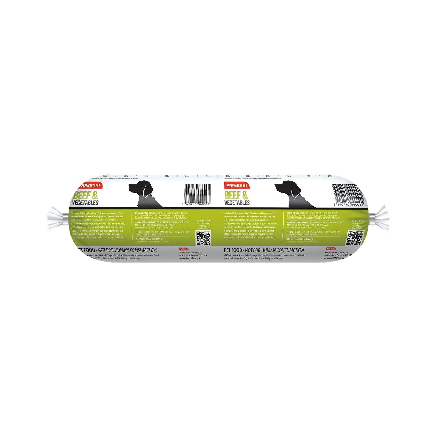 Prime100 Beef & Vegetable Fresh Roll Dog Food