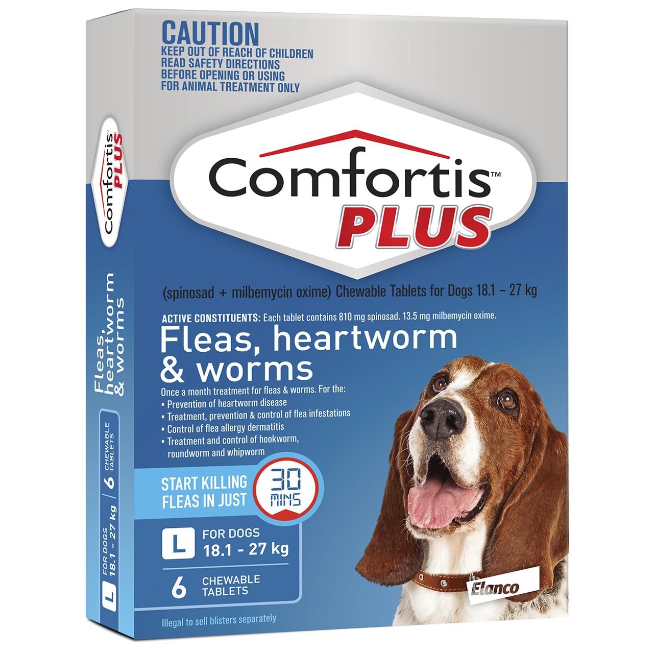 Comfortis Plus Blue Flea & Worming Tablets 18.1-27kg Dog 6 Pack