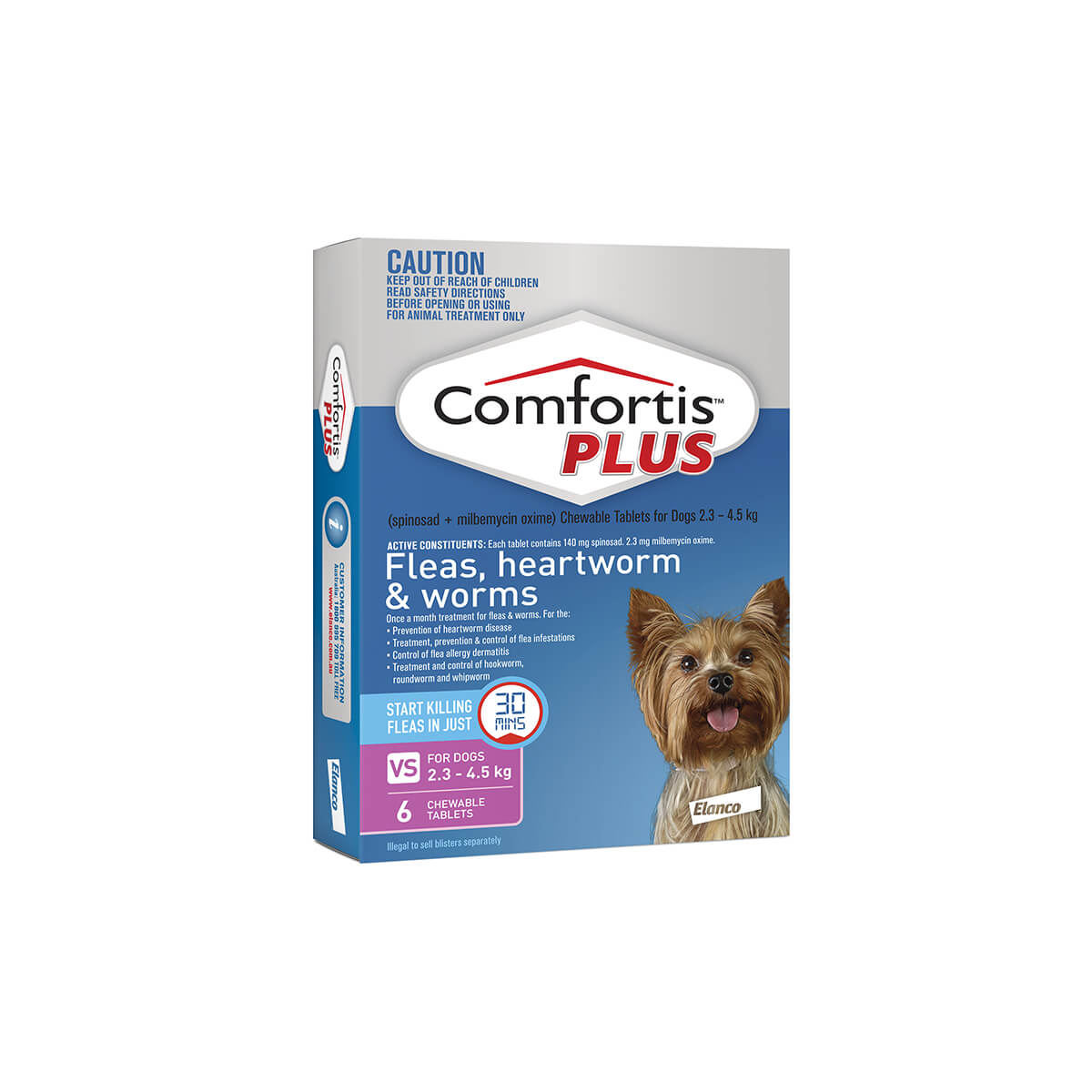 Comfortis Plus Pink Flea & Worming Tablets 2.3-4.5kg Dog 6pk