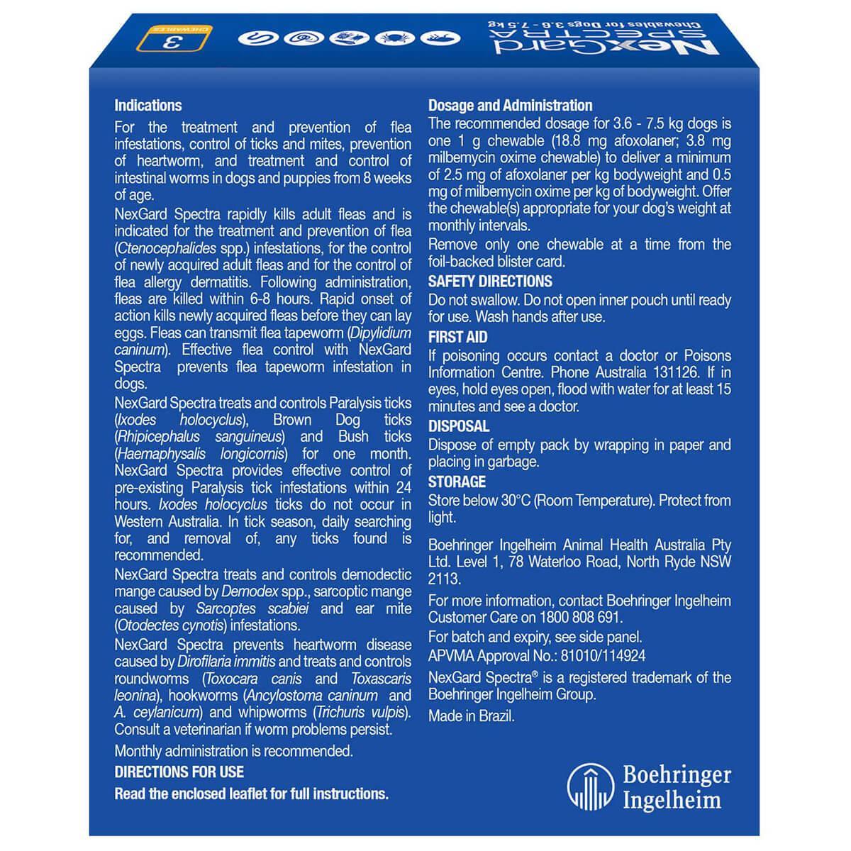 NexGard Spectra Small Breed 3.6-7.5kg Flea, Tick & Worming Dog Chews