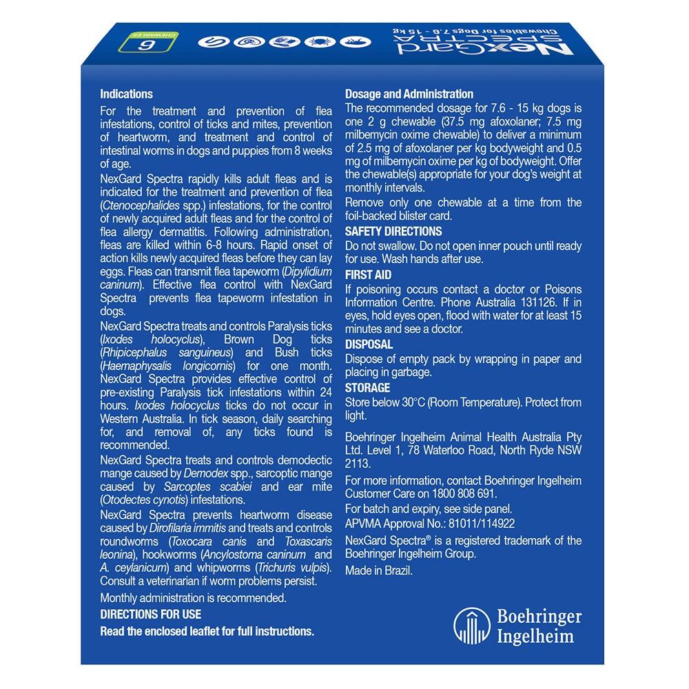 NexGard Spectra Medium Breed 7.6-15kg Flea, Tick & Worming Dog Chews
