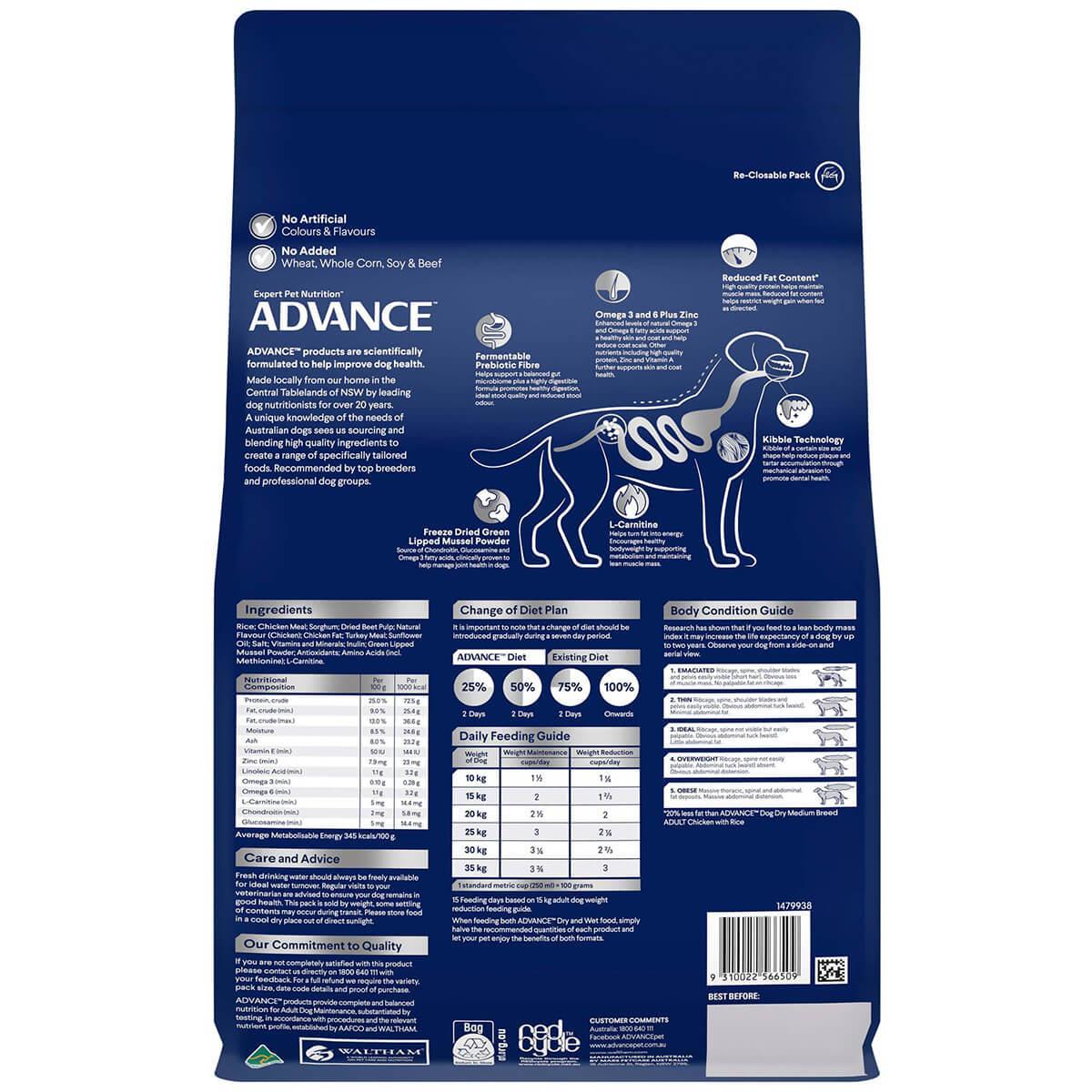 Advance Healthy Weight Medium Breed Adult Chicken Dry Dog Food
