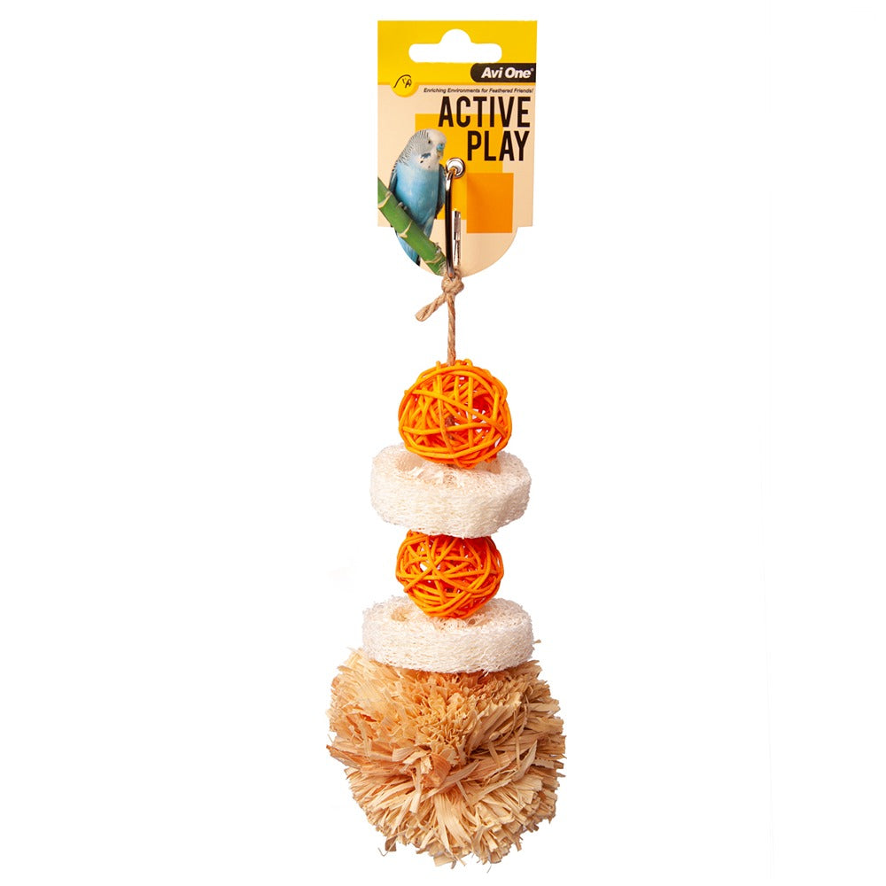 Avi One Bird Toy Pom Pom With Rattan Ball and Loofa