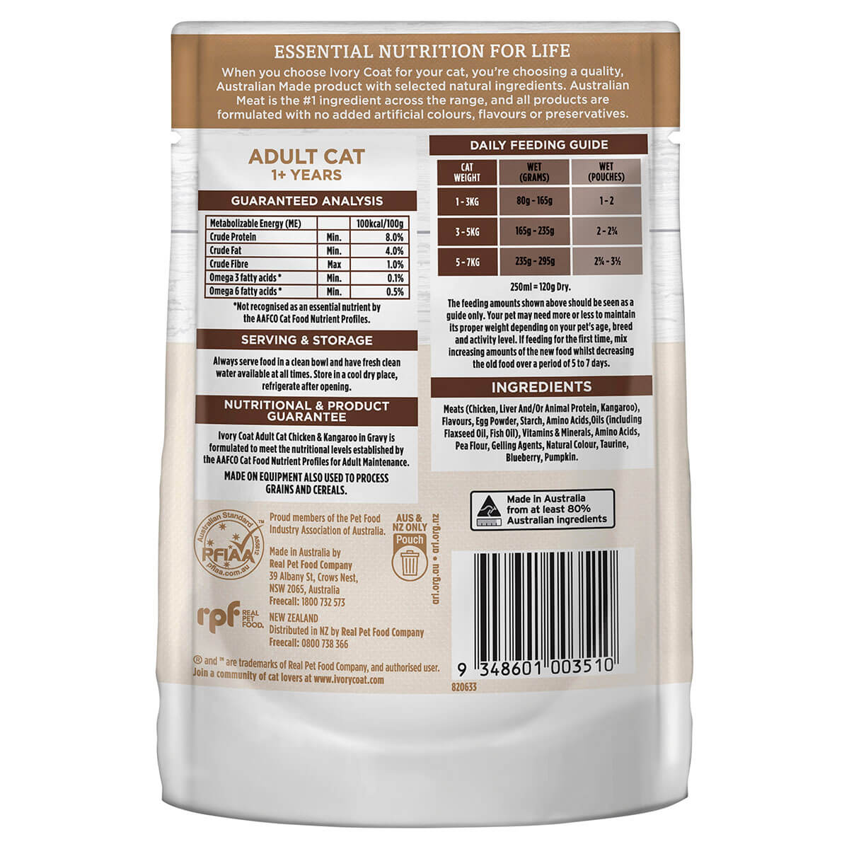 Ivory Coat Grain Free Adult Wet Cat Food Chicken & Kangaroo in Gravy 85g