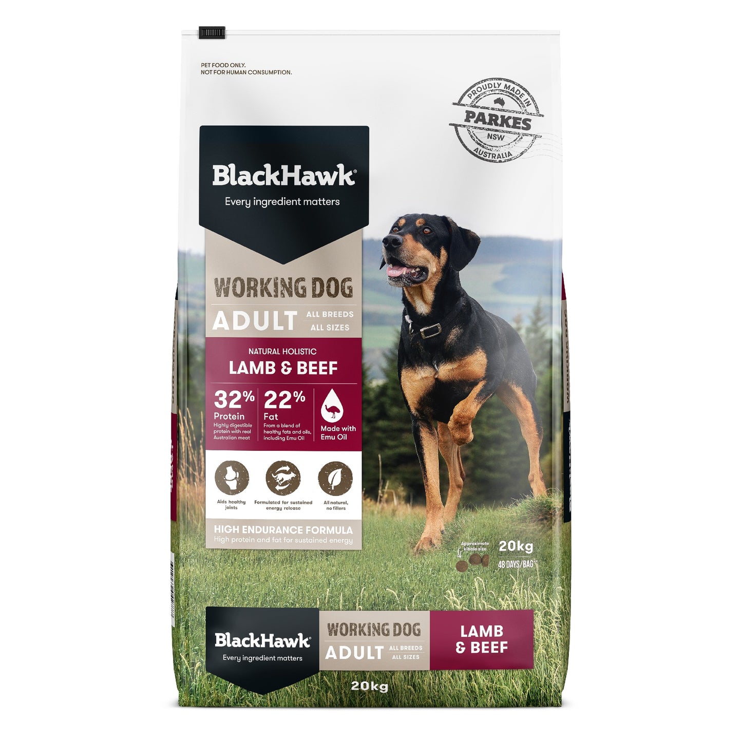 Black Hawk Working Dog Adult Lamb & Beef Dry Dog Food 20kg