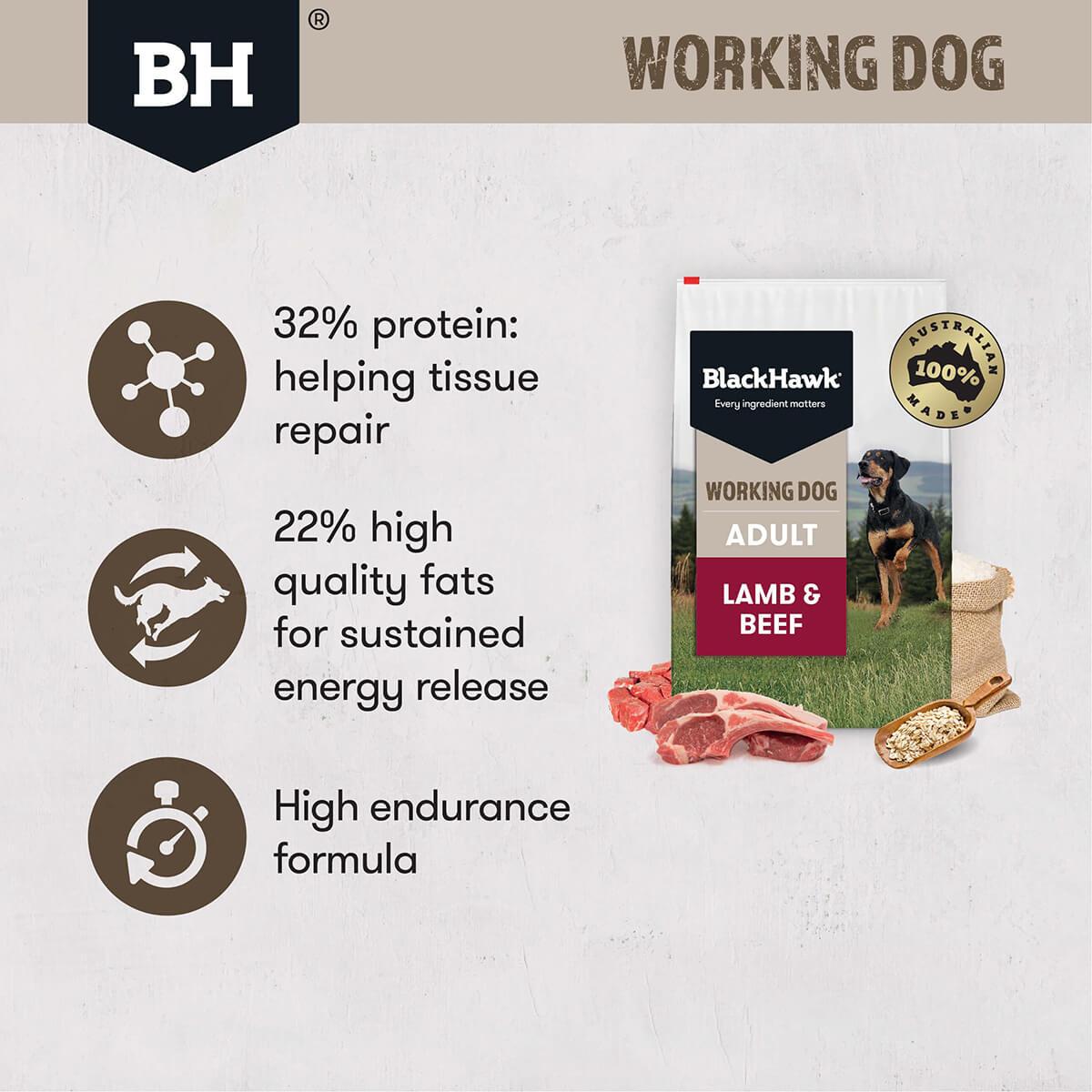 Black Hawk Working Dog Adult Lamb & Beef Dry Dog Food 20kg