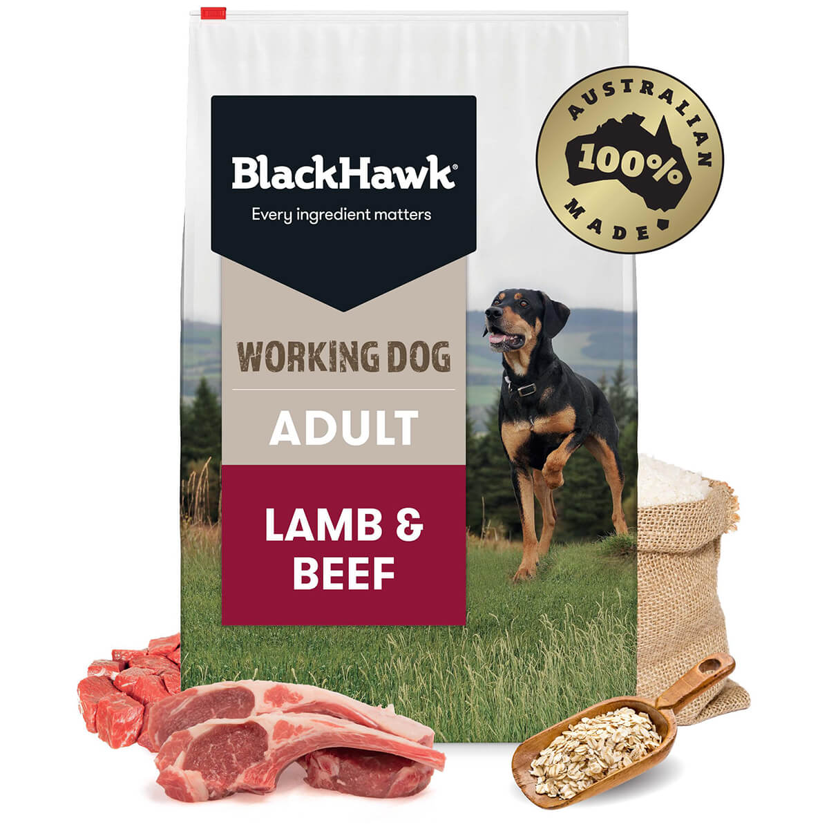 Black Hawk Working Dog Adult Lamb & Beef Dry Dog Food 20kg
