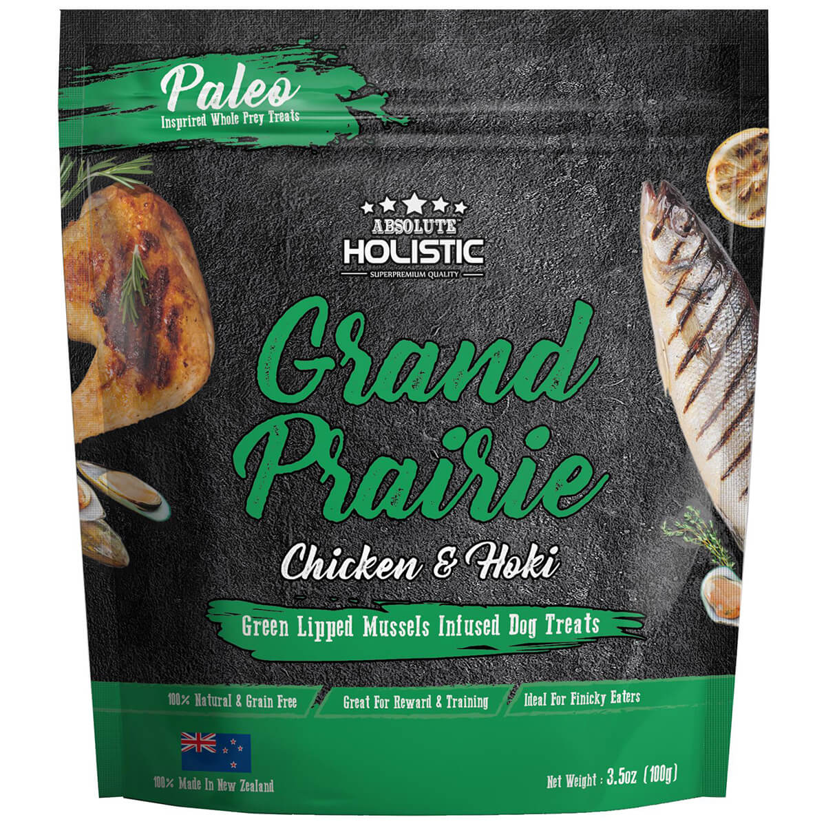 Absolute Holistic Grand Praire Chicken & Hoki Air Dried Dog Treats 100g