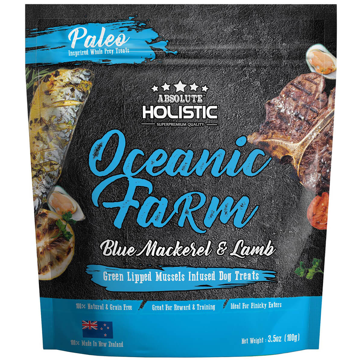 Absolute Holistic Oceanic Farm Blue Mackerel & Lamb Air Dried Dog Treats 100g