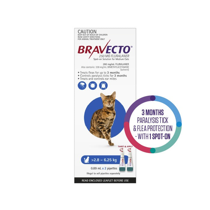BRAVECTO Flea & Tick Spot-On Treatment 2.8-6.25kg Cat