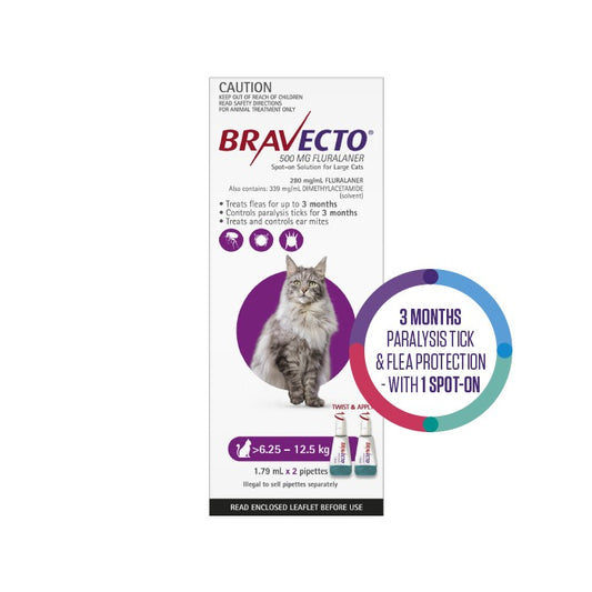 BRAVECTO Flea & Tick Spot-On Treatment 6.25-12.5kg Cat
