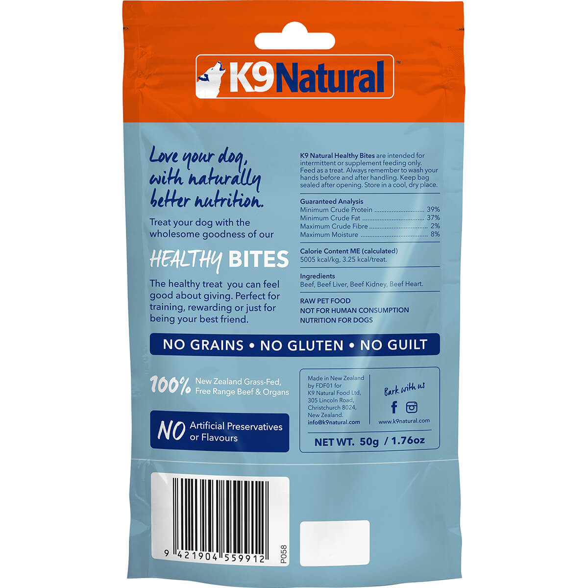 K9 Natural Beef Healthy Bites Dog Treats 50g