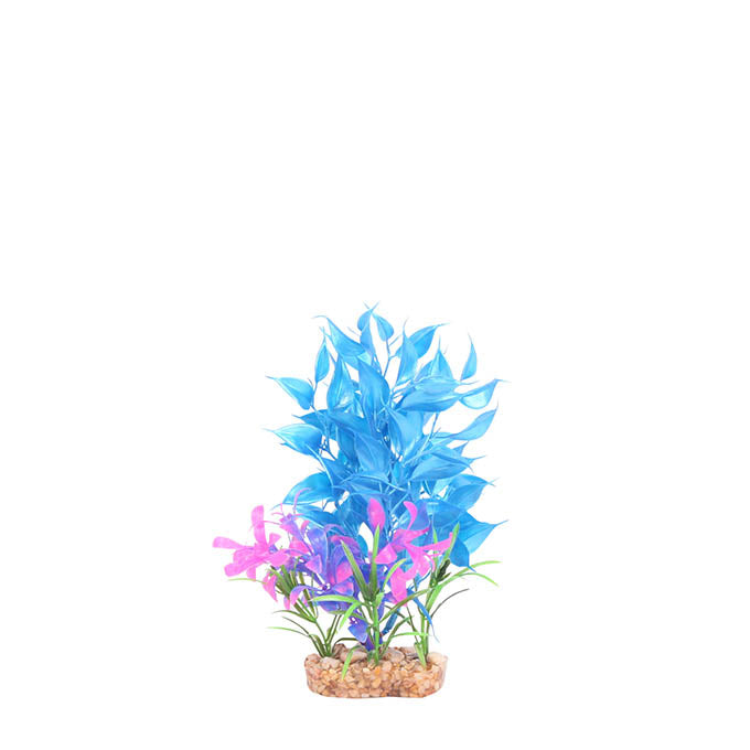 Kazoo Plastic Plant Large Leaf in Neon Blue Fish Tank Ornaments