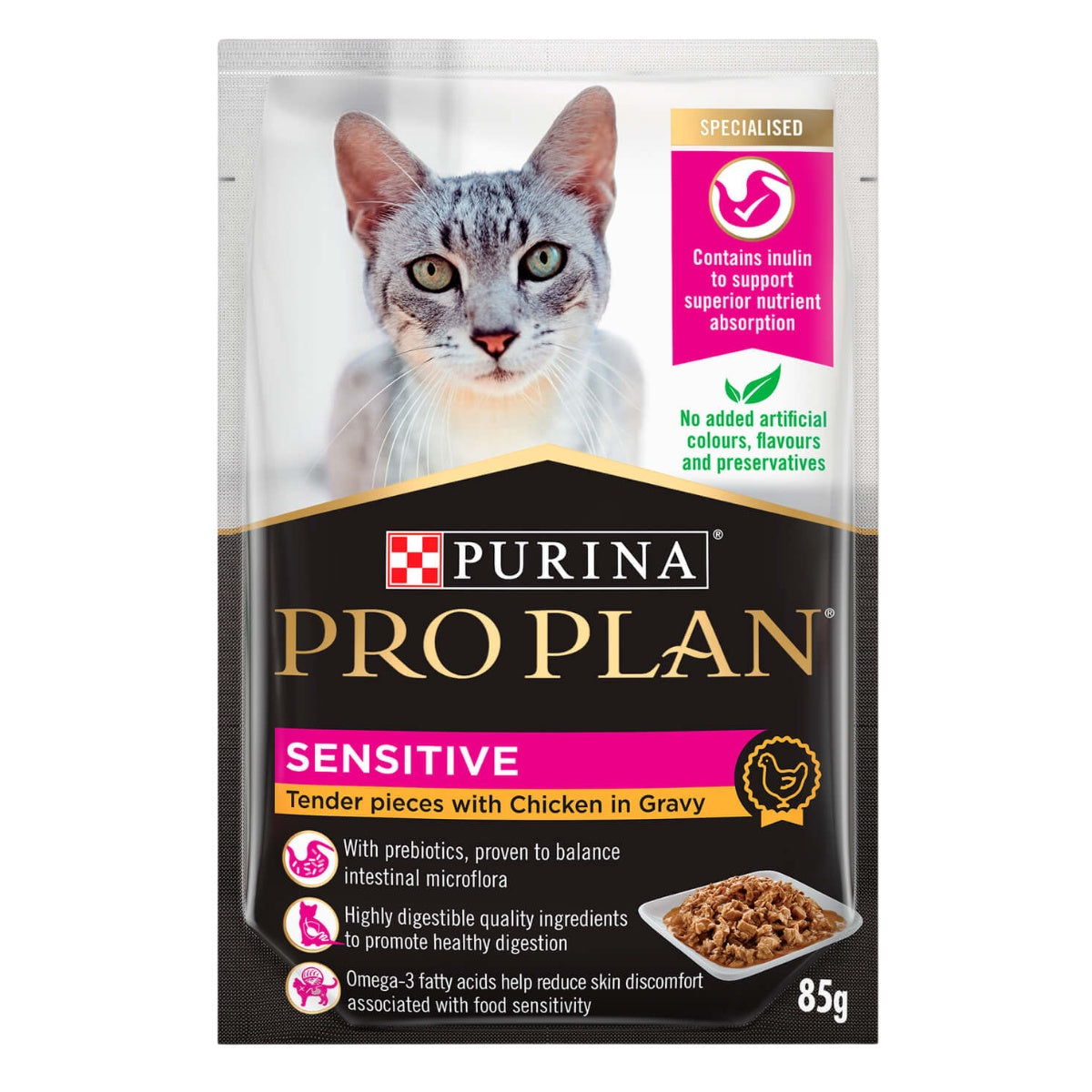 Pro Plan Sensitive Adult Chicken Gravy Pouch Wet Cat Food 85G