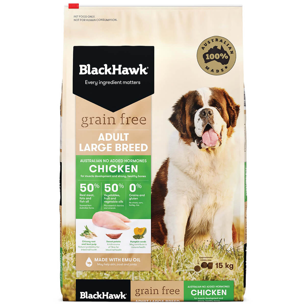 Black Hawk Grain Free Large Breed Adult Chicken Dry Dog Food 15kg