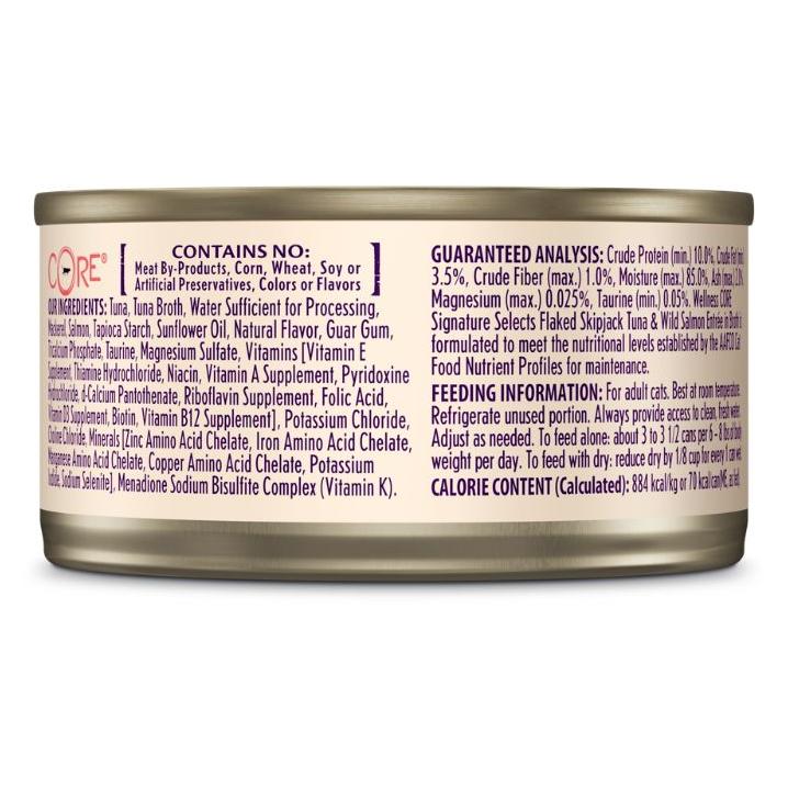 Wellness Core Signature Selects Flaked Skipjack Tuna & Wild Salmon Entrée in Broth Wet Cat Food 79G