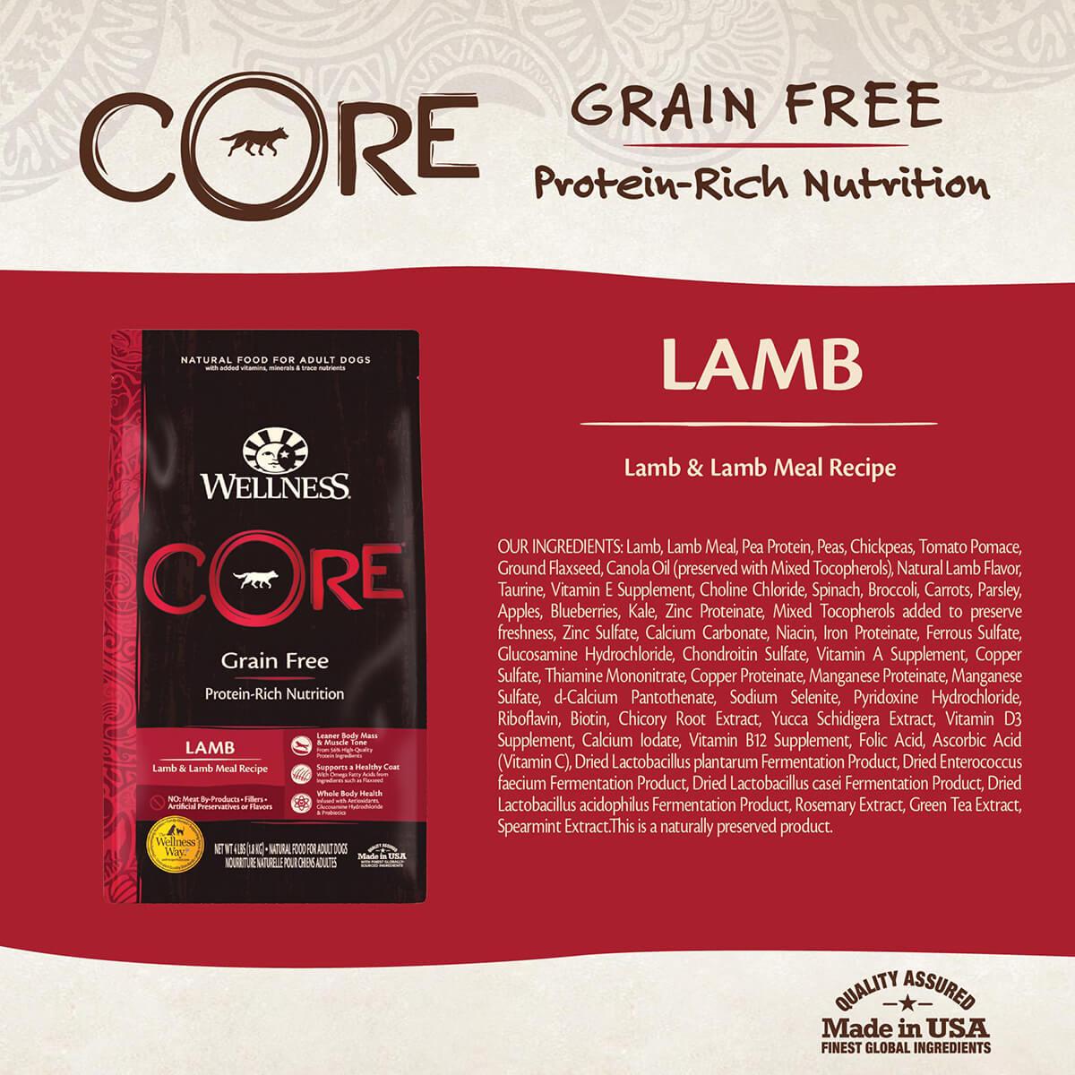 Wellness Core Grain Free Lamb Formula Dry Dog Food