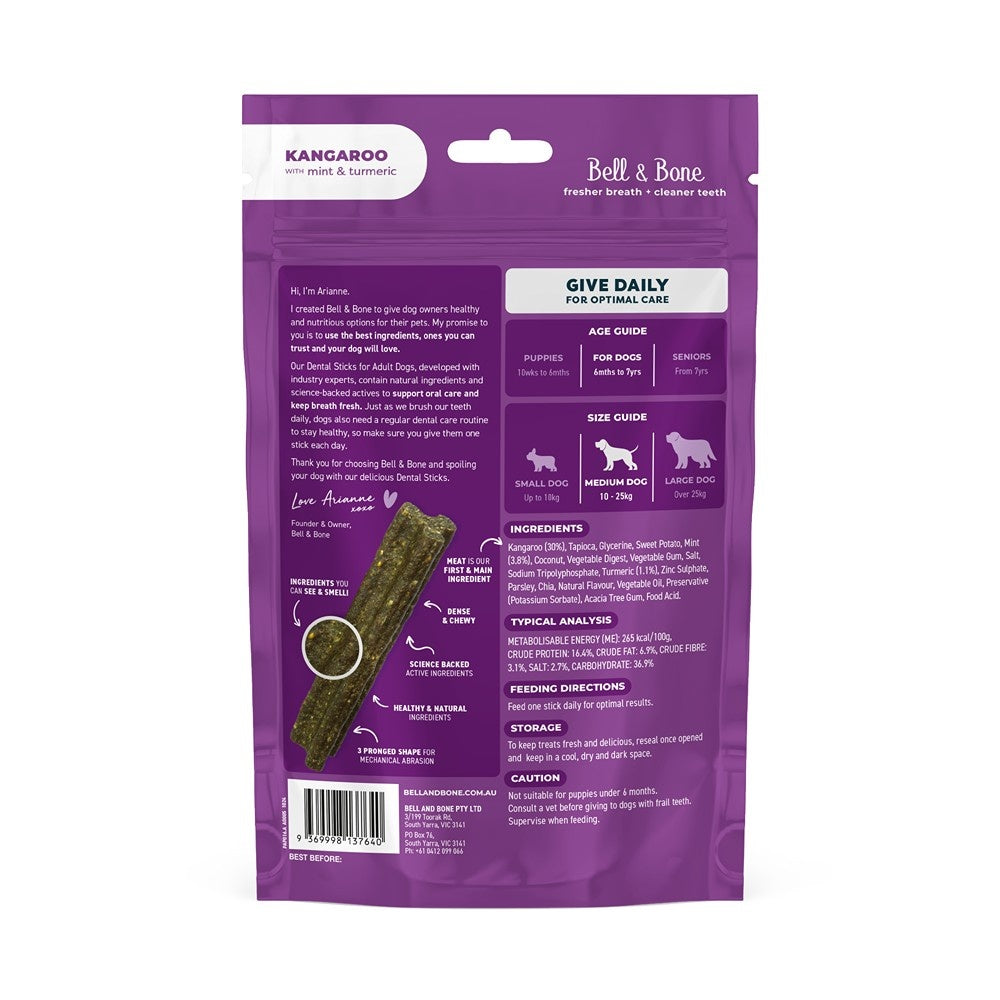 Bell & Bone Medium Breed Kangaroo Dental Sticks Dog Treats