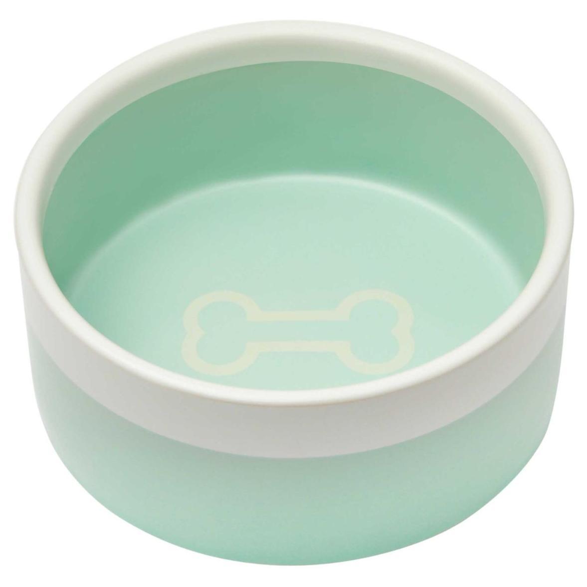 Buddy & Belle Mint/White Round Ceramic Dog Bowl