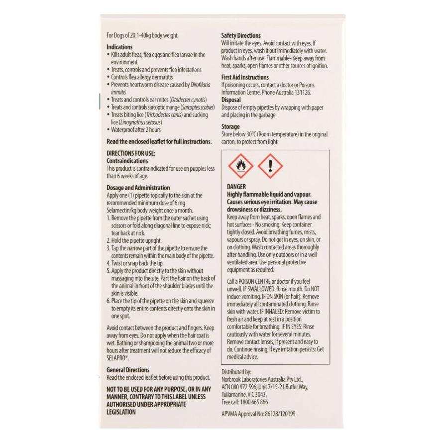 Selapro Flea & Worming Spot On Treatment 20.1-40kg Dog