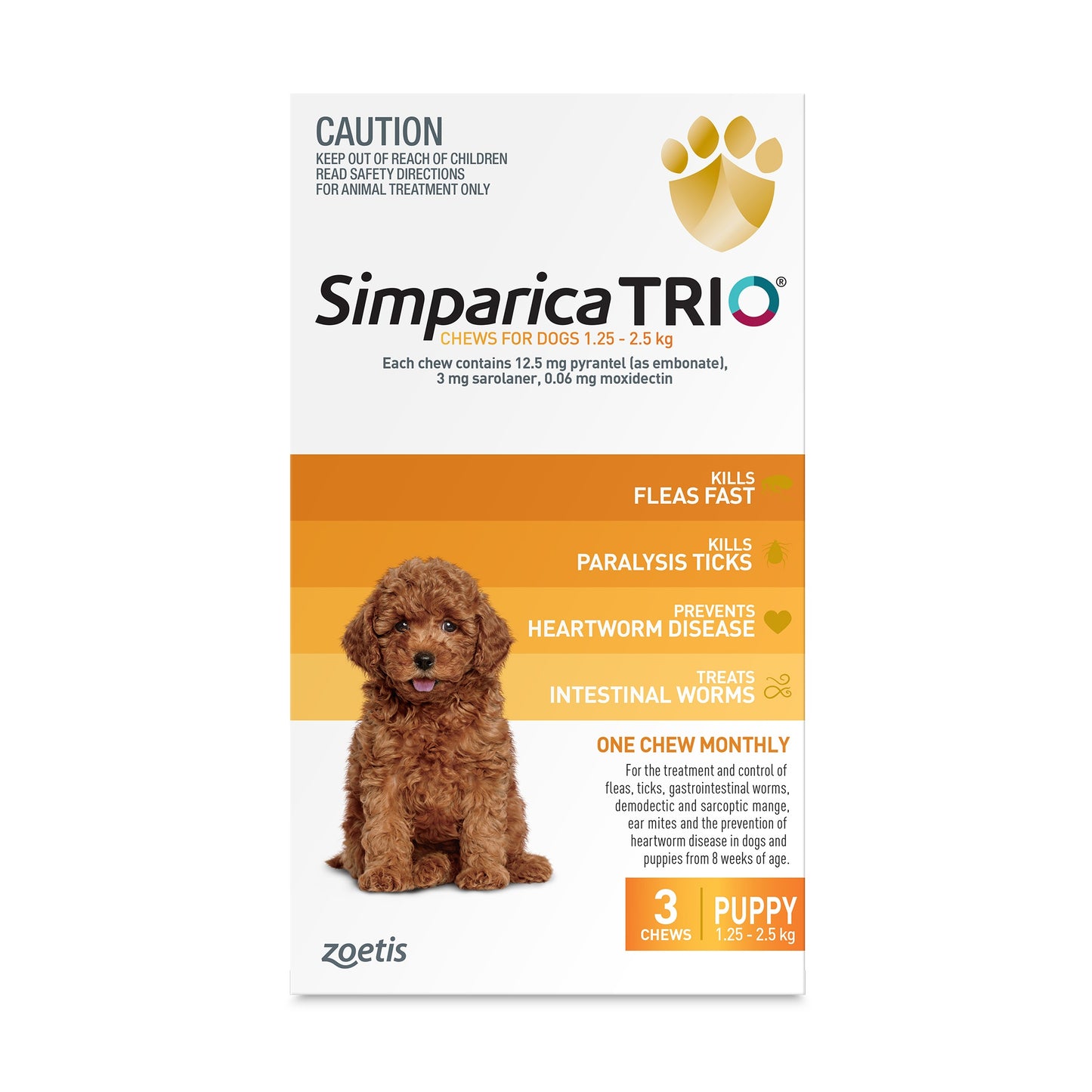 Simparica Trio Puppy 1.25-2.5kg Flea, Tick & Worm Dog Chews