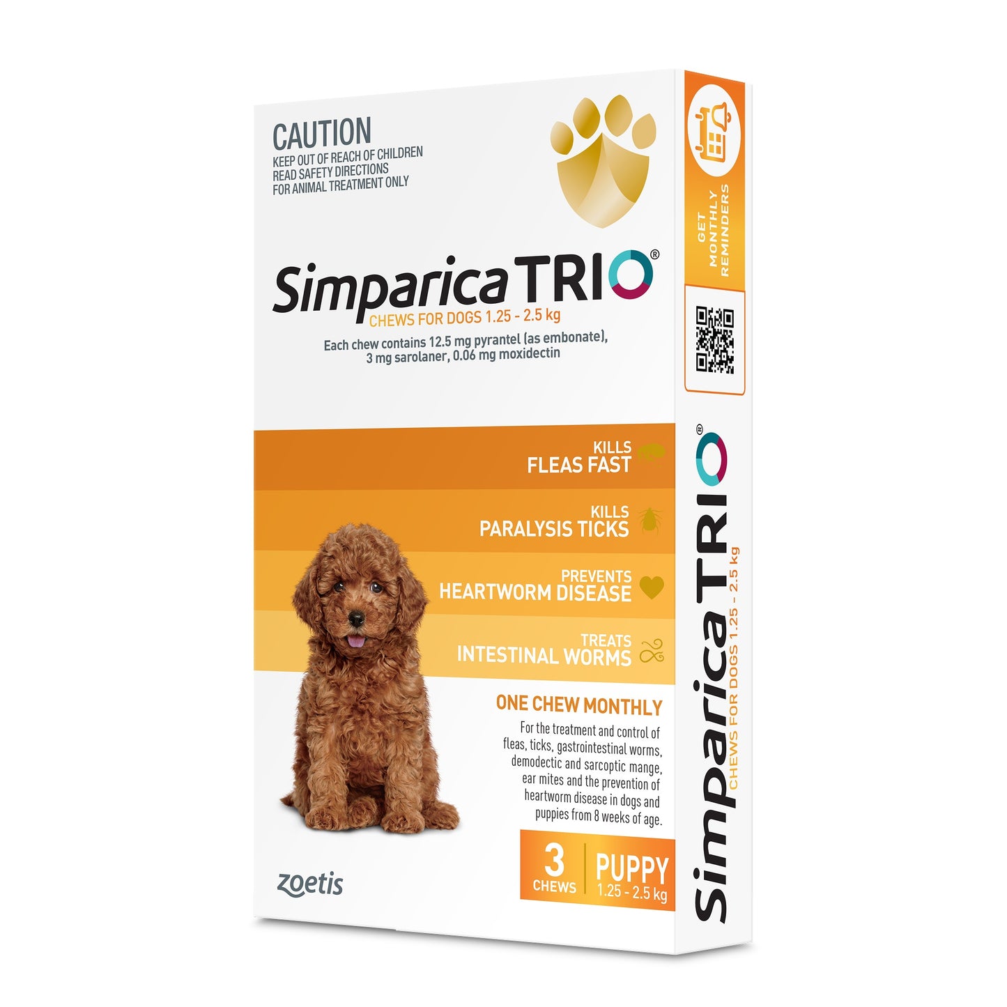 Simparica Trio Puppy 1.25-2.5kg Flea, Tick & Worm Dog Chews