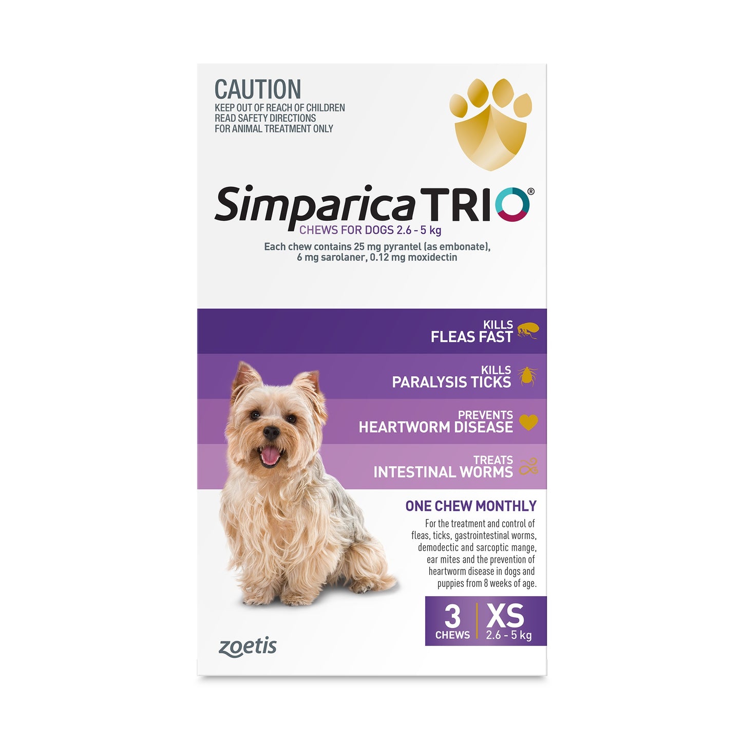 Simparica Trio Extra Small Breed 2.6-5.0kg Flea, Tick & Worm Dog Chews