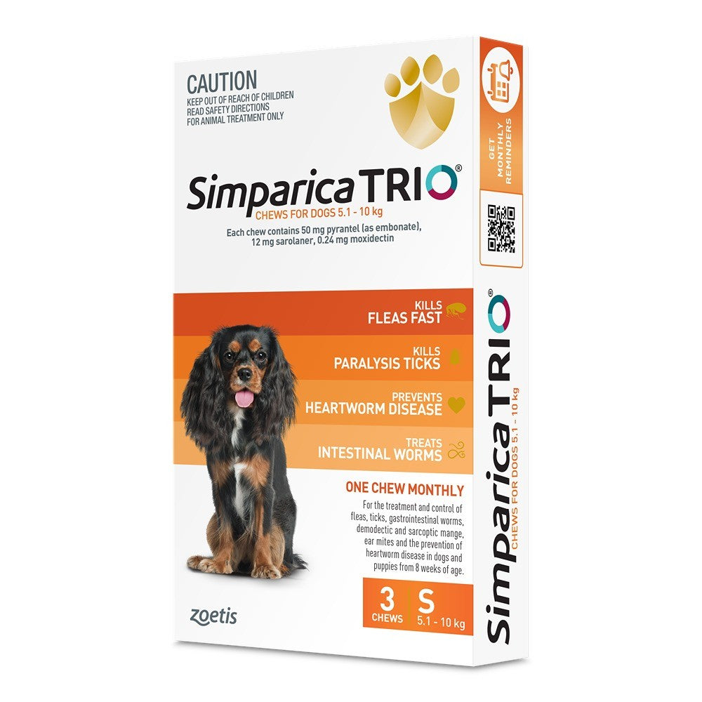 Simparica TRIO Orange Flea, Tick & Worm Chews 5.1-10kg